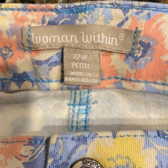 Q womens Woman Within casual floral stretch plus size denim pants 22P - Picture 3 of 4